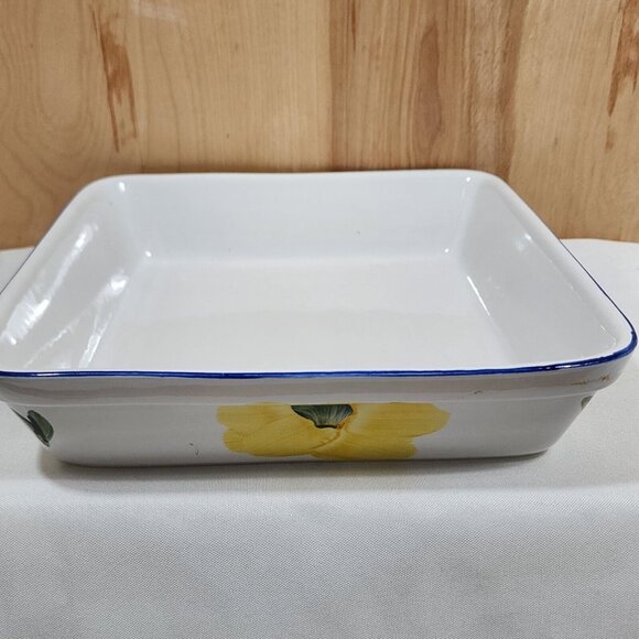 Maxam Italian Daisy Baking Dish 9.5" stoneware square Portugal handpainted flaw - Picture 3 of 9
